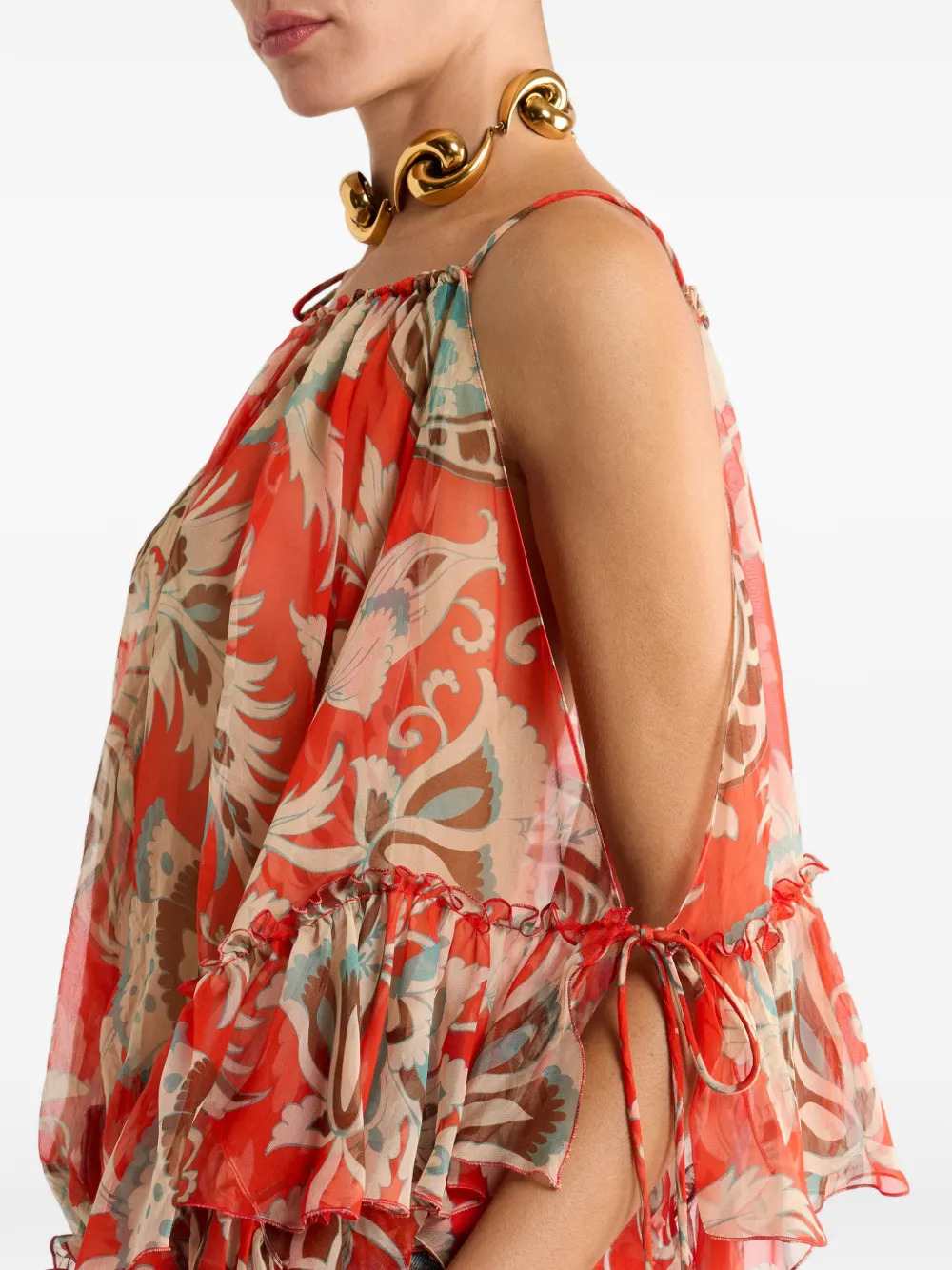 Etro Women Single-Sleeve Silk Top With Floral Motif ETRO