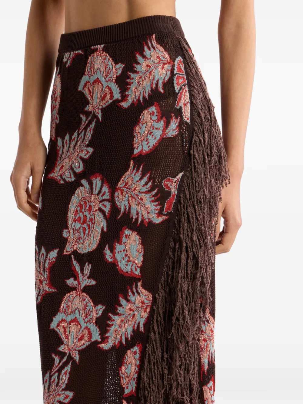 Etro Women Etro Women Long Cotton Blend Jacquard Skirt With Fringe And Floral Pattern ETRO