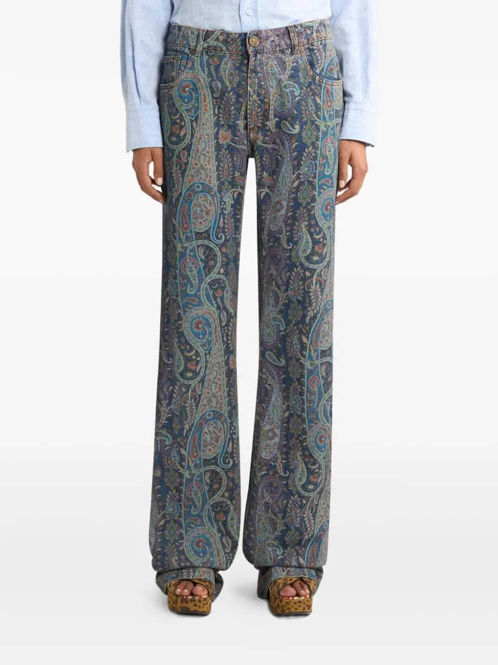 Etro Women Flared Denim Jeans With A Floral Paisley Motif ETRO