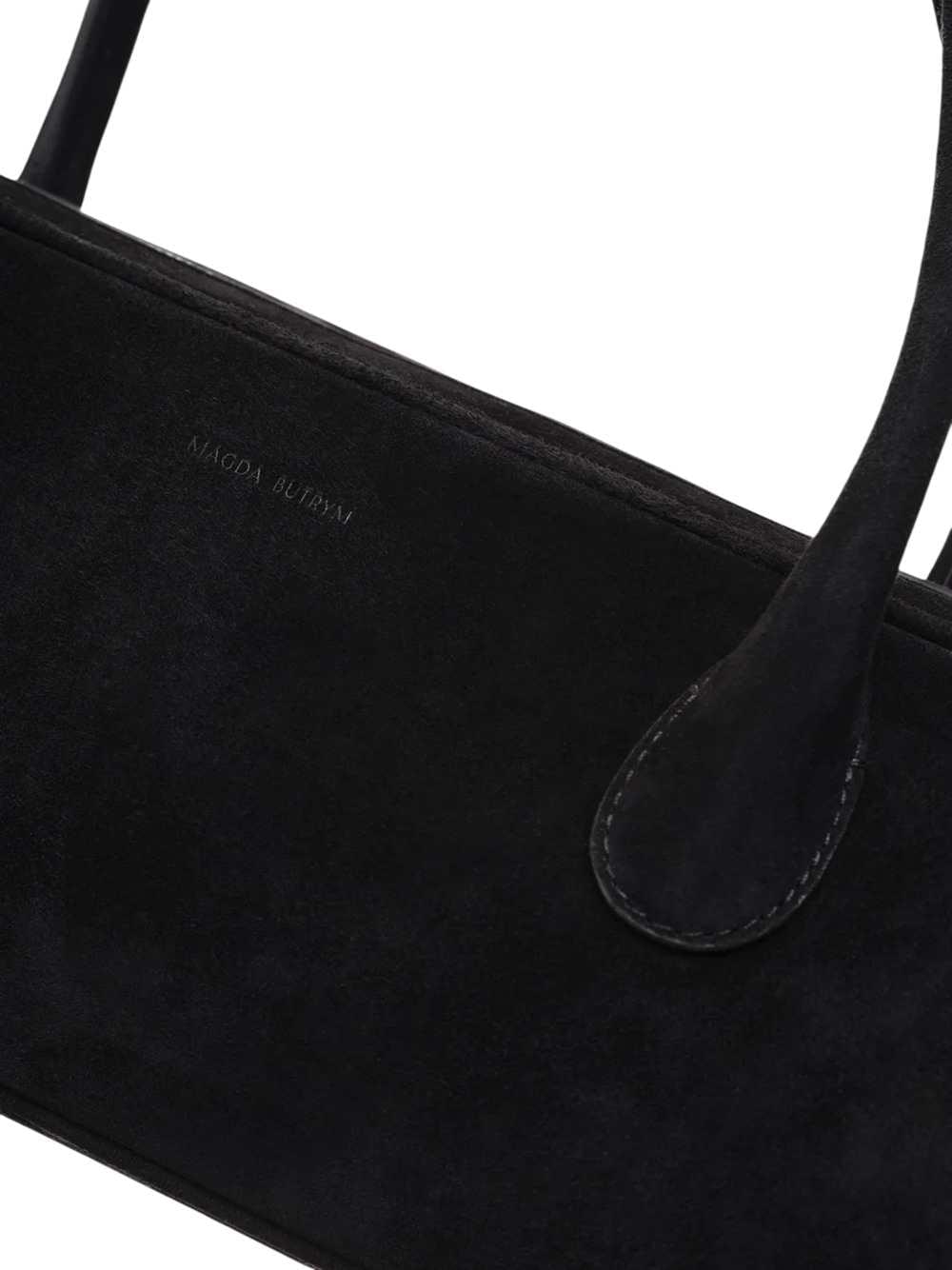 Magda Butrym Women Brigitte Trapeze Bag In Black Suede With Flower Charm MAGDA BUTRYM