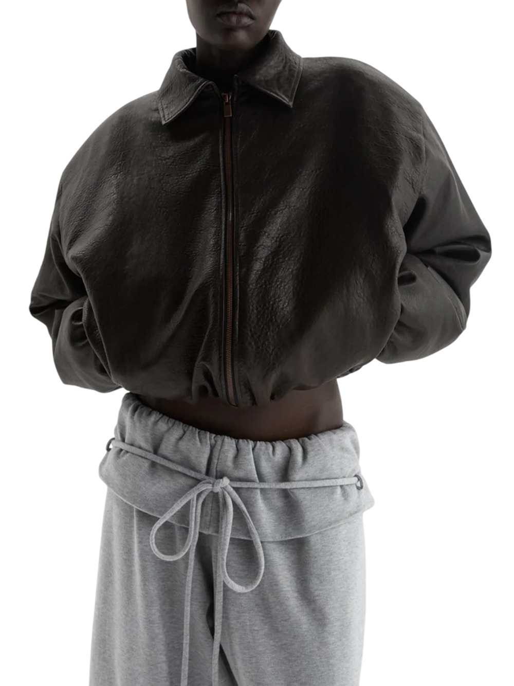 Magda Butrym Women Cropped Dark Brown Leather Bomber Jacket MAGDA BUTRYM