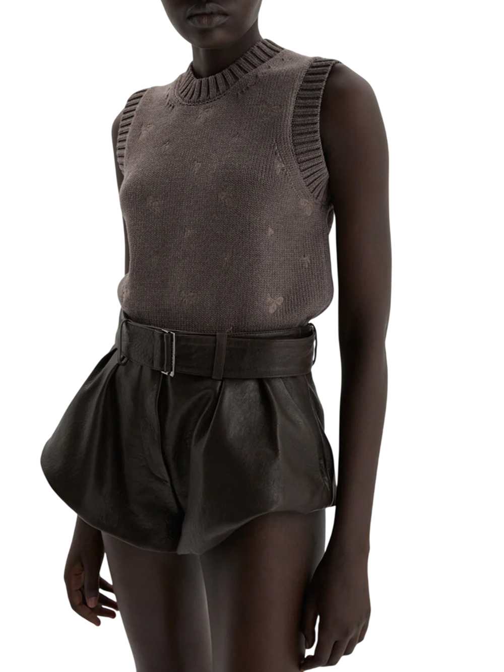 Magda Butrym Women Brown Leather Flared Shorts MAGDA BUTRYM