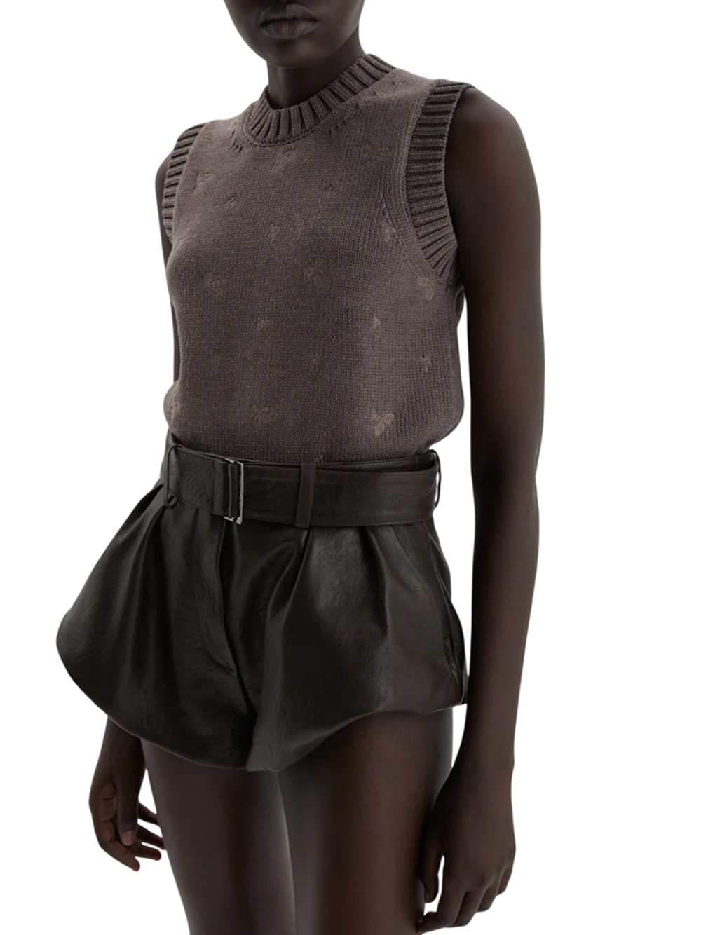 Magda Butrym Women Brown Leather Flared Shorts MAGDA BUTRYM