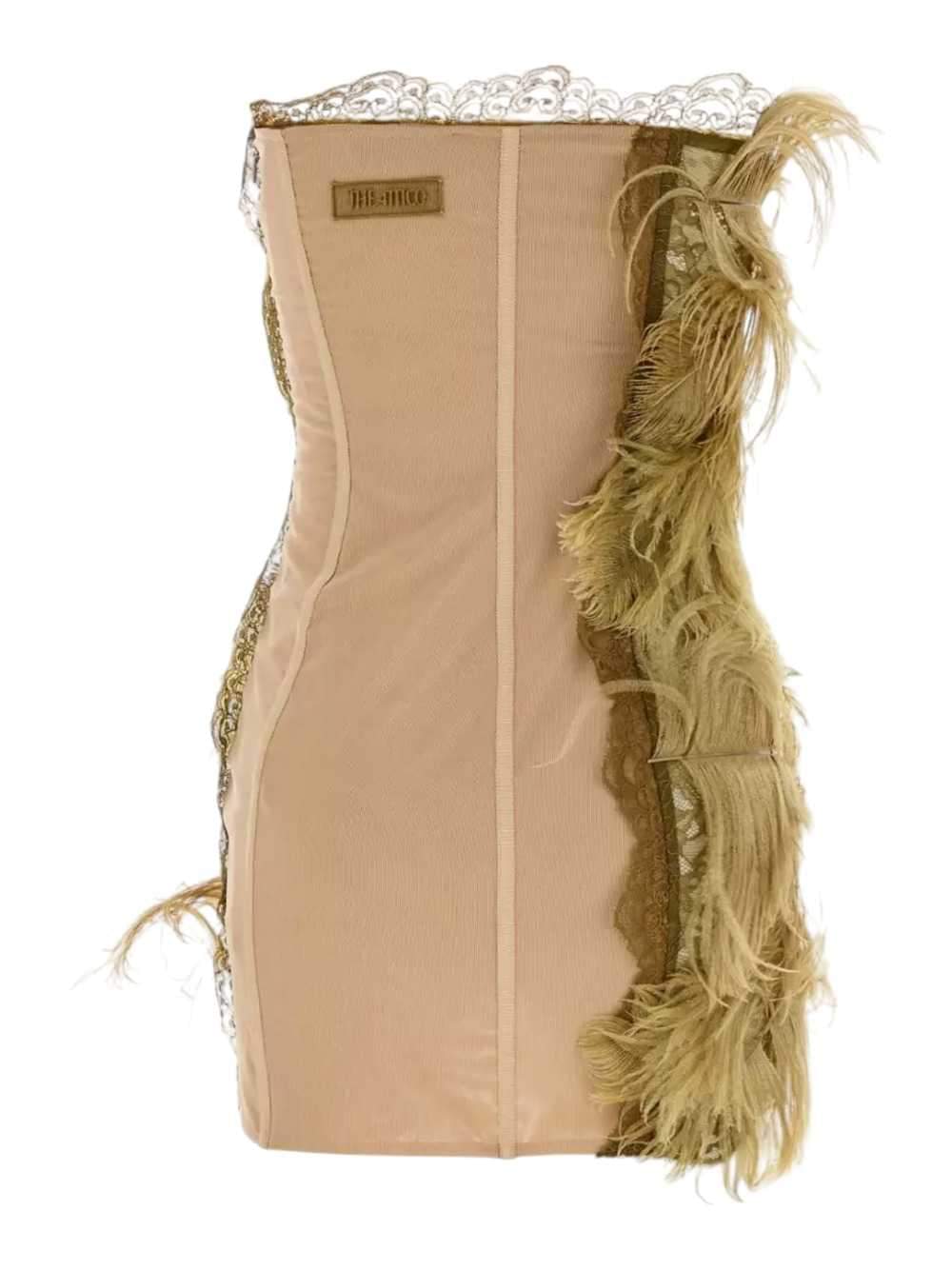The Attico Women Strapless Lace And Mesh Mini Dress With Fringe THE ATTICO