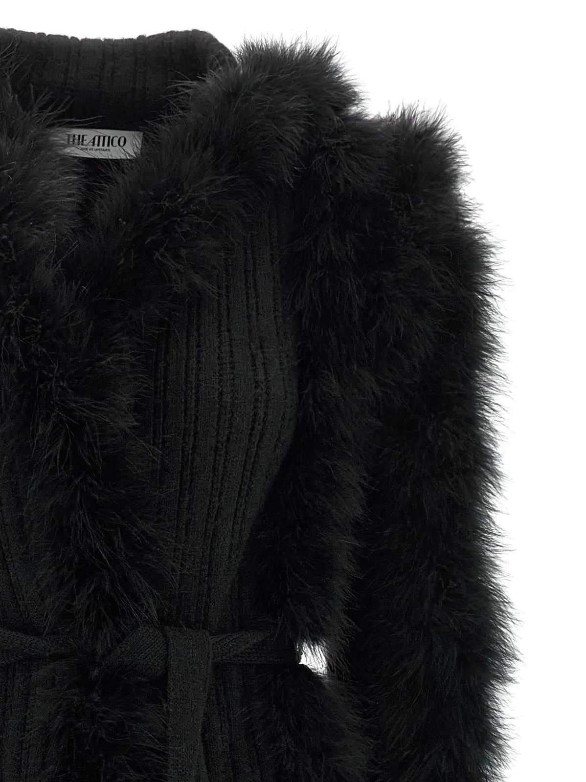 The Attico Women Knitted Coat With Belt And Feather-Effect Trim THE ATTICO