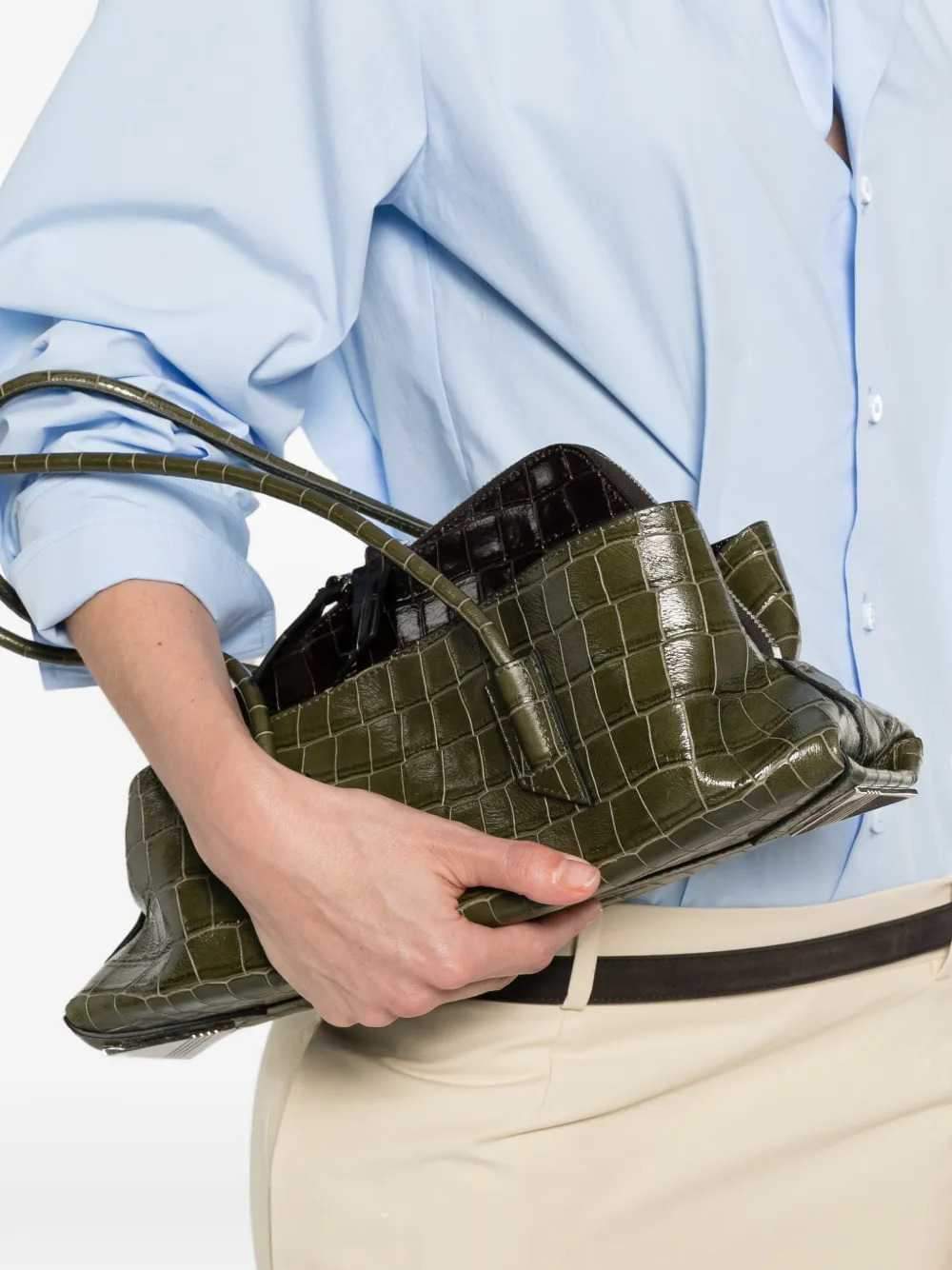 The Attico Women La Passeggiata Small Crocodile-Effect Shoulder Bag With Top Handle THE ATTICO