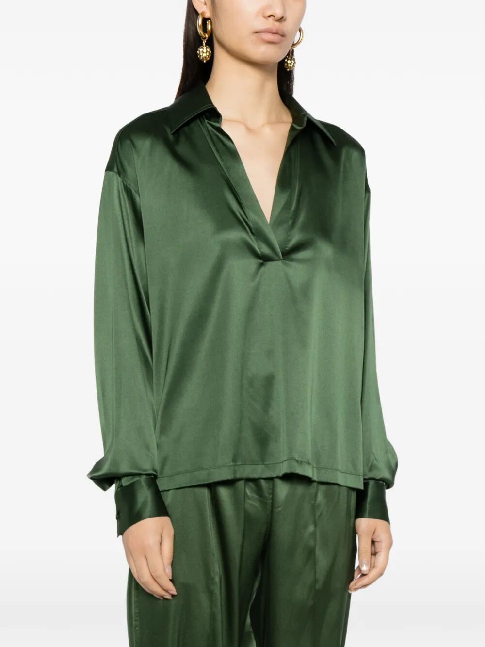 Tom Ford Women Stretch Silk Satin Polo With Tonal Tf Embroidered Logo TOM FORD