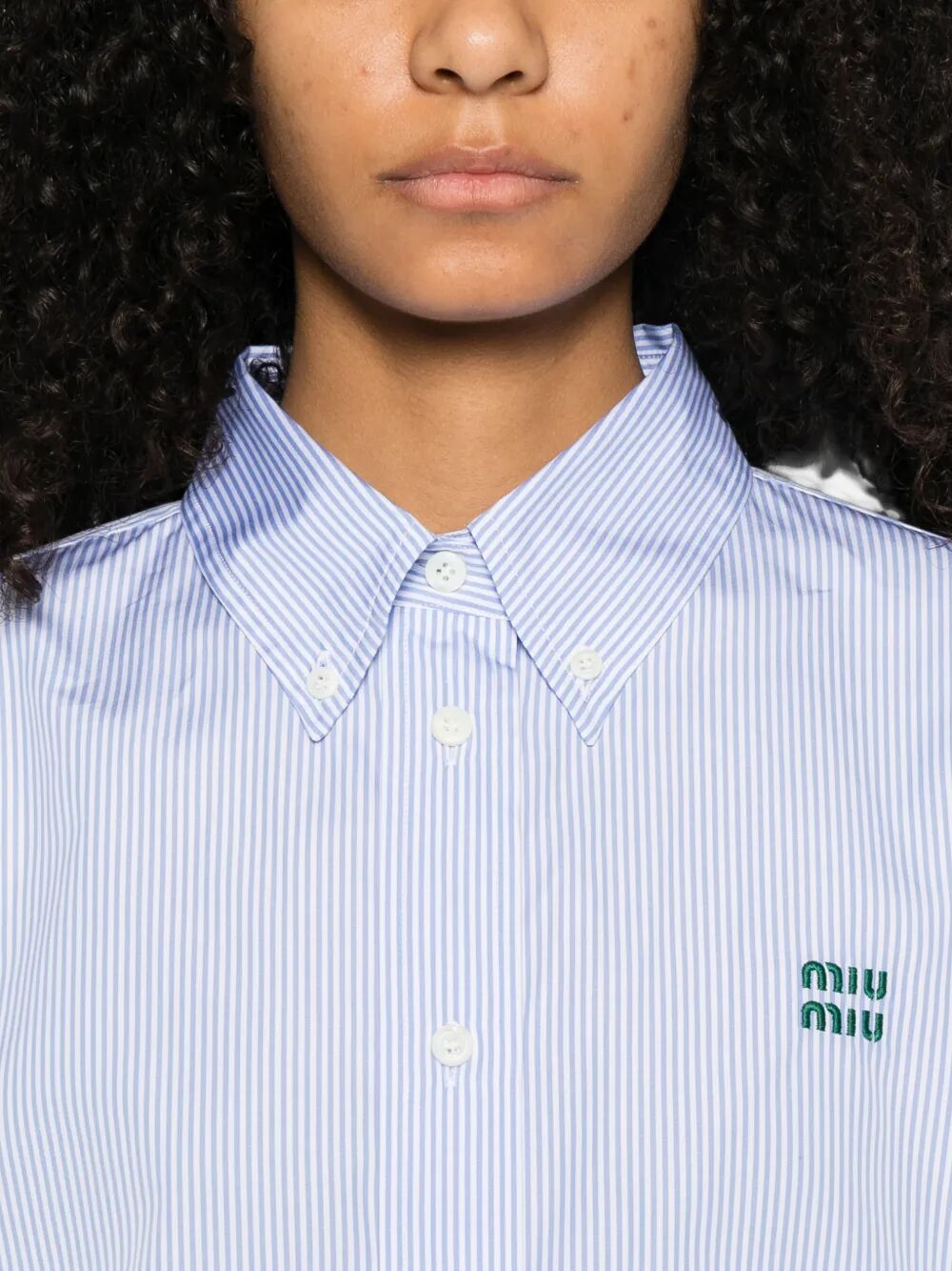 Miu Miu Women Striped Cropped Cotton Shirt MIU MIU