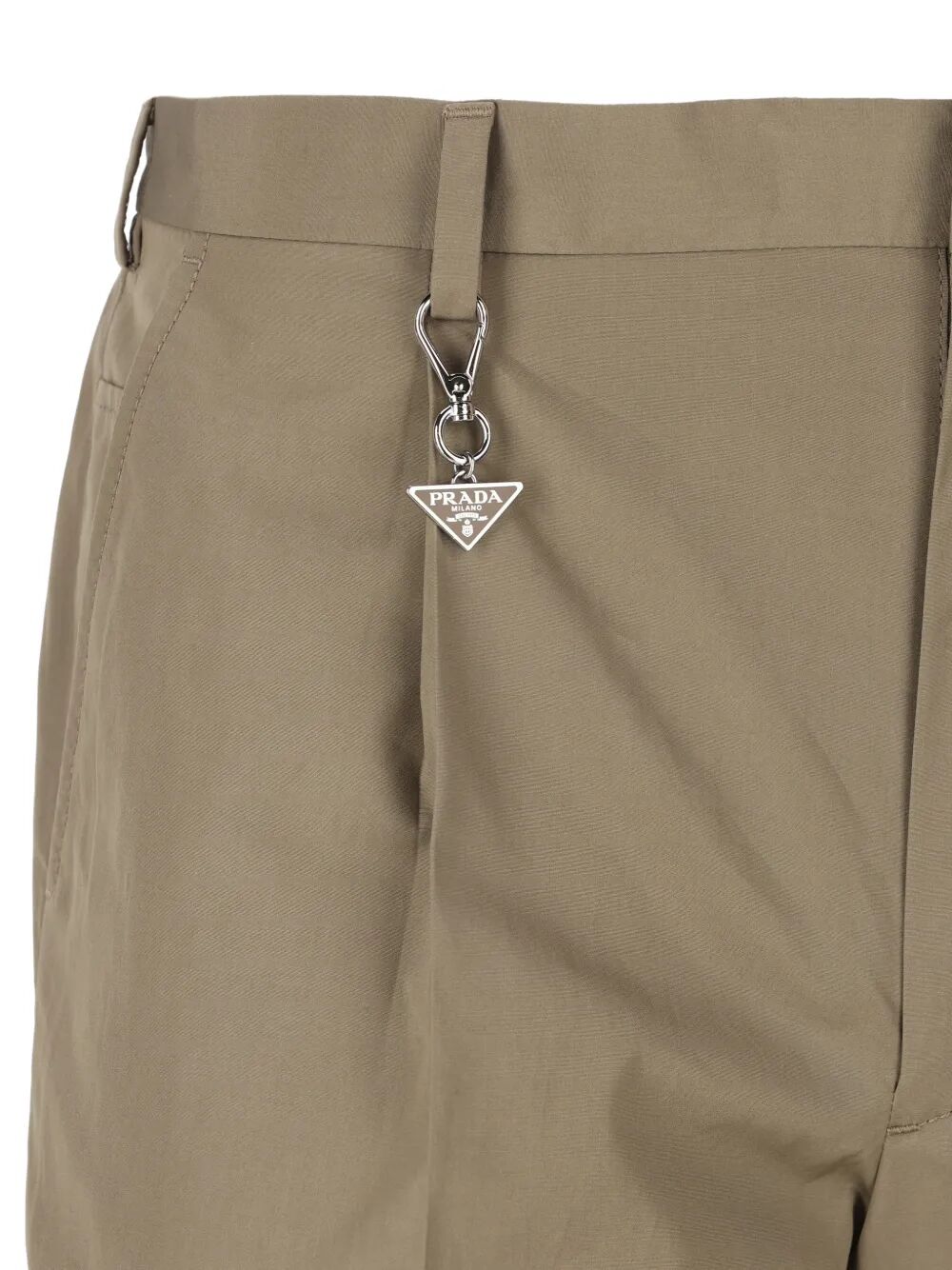 Prada Men Pleated Cotton Trousers With Charm PRADA