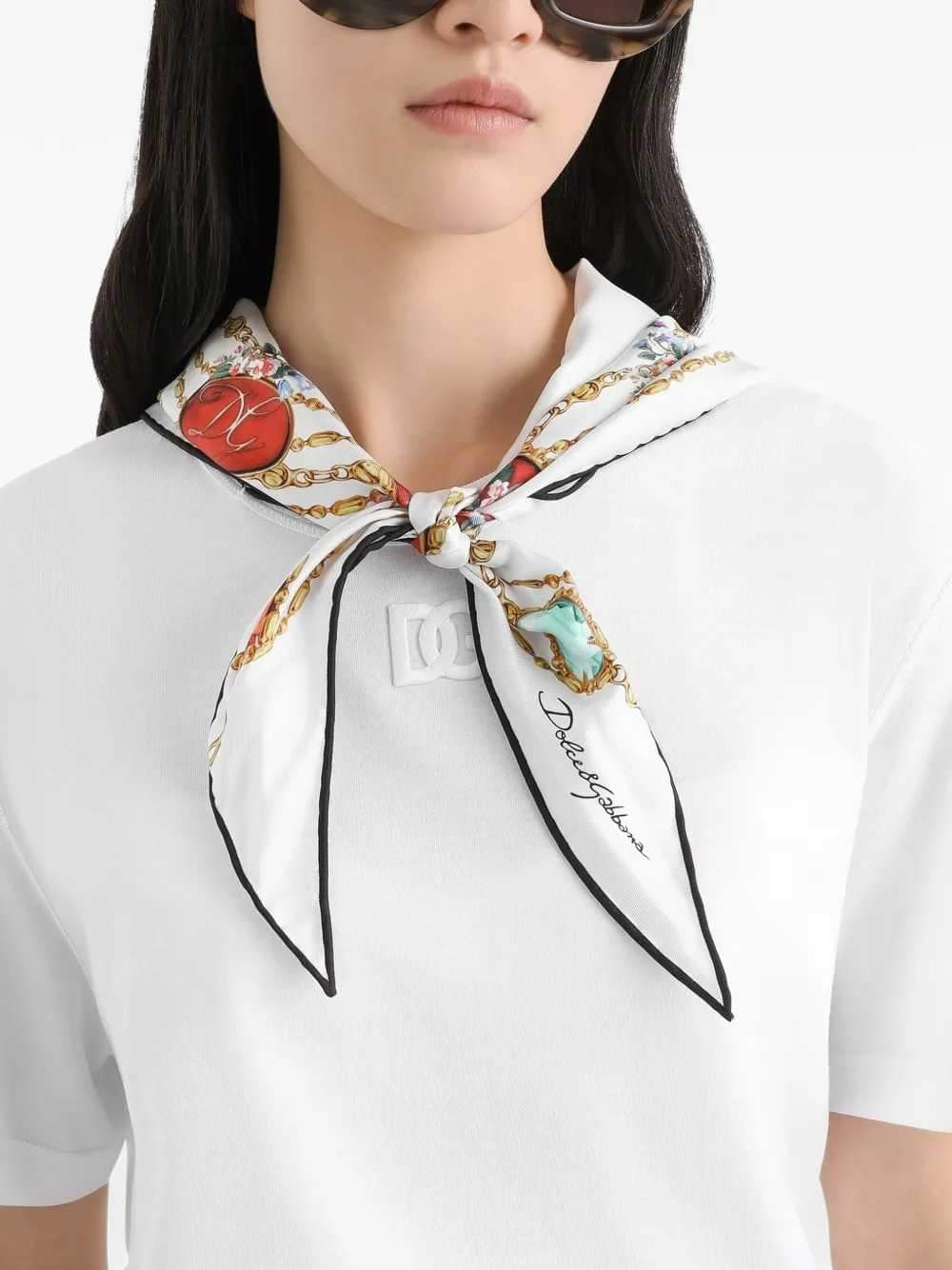 Dolce & Gabbana Women T-Shirt With Scarf Detail And Logo DOLCE & GABBANA
