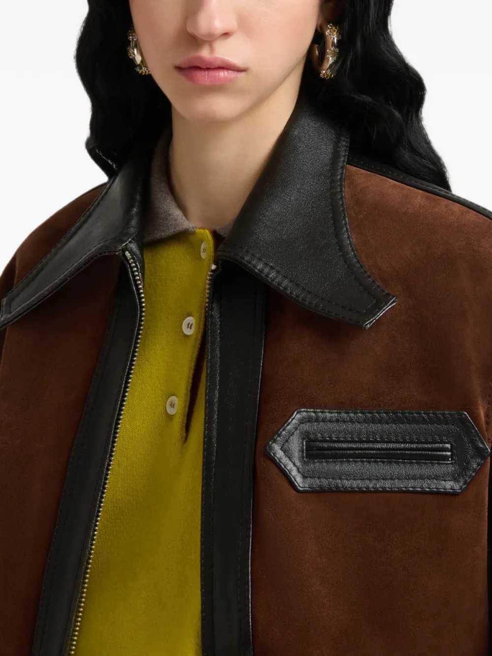 Marni Women Black Leather Jacket With Split-Leather Front Panel MARNI