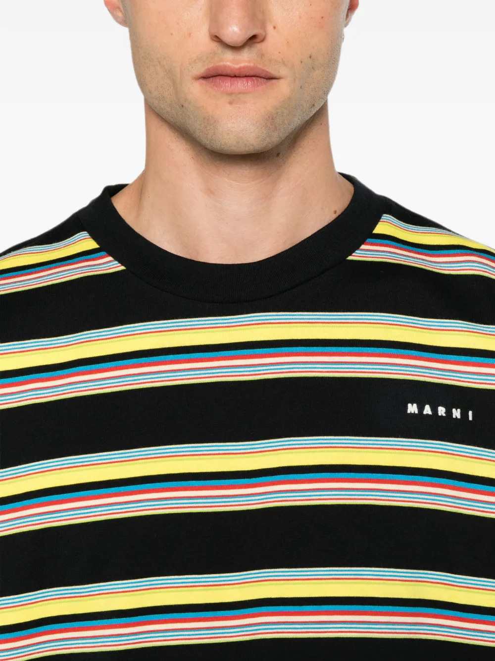 Marni Men Striped Cotton T-Shirt With Logo Print MARNI