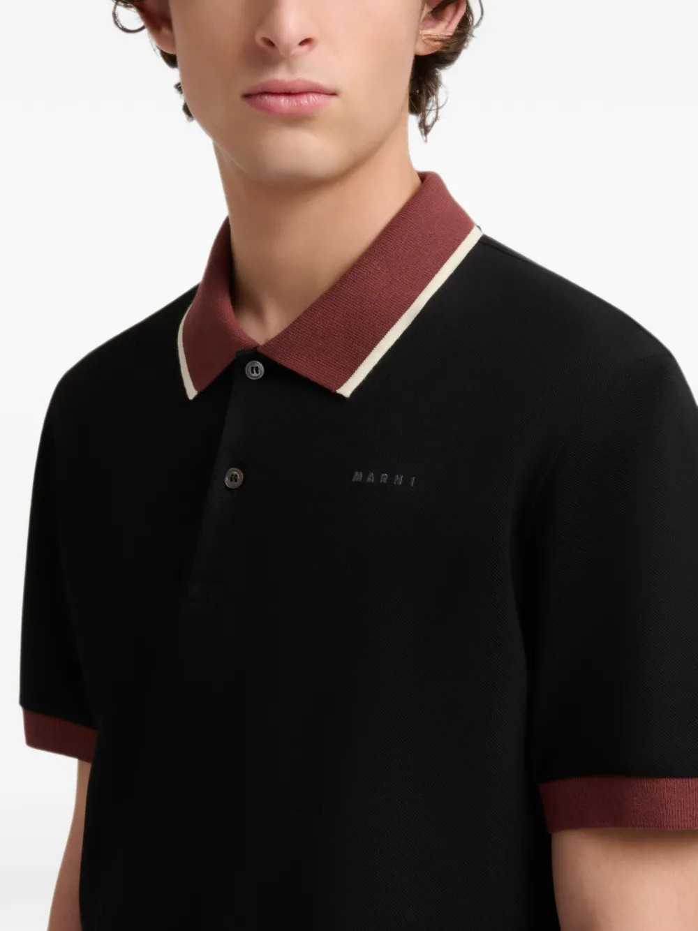 Marni Men Black Piqué Polo Shirt With Contrasting Trim MARNI