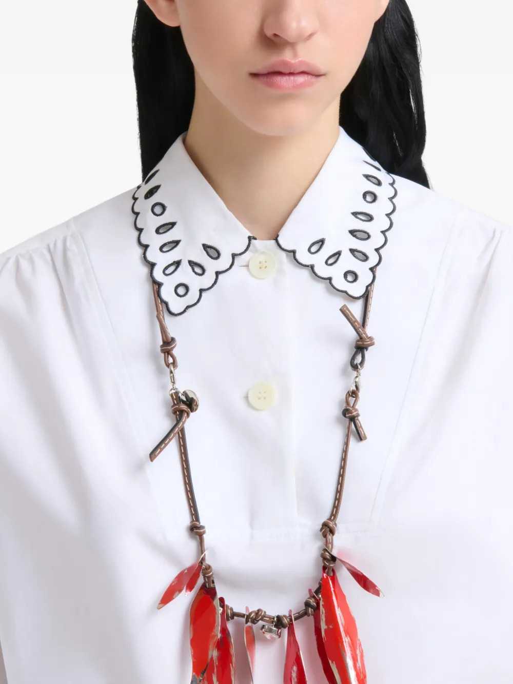 Marni Women White Poplin Shirt With Half-Button Placket And Broderie Anglaise MARNI