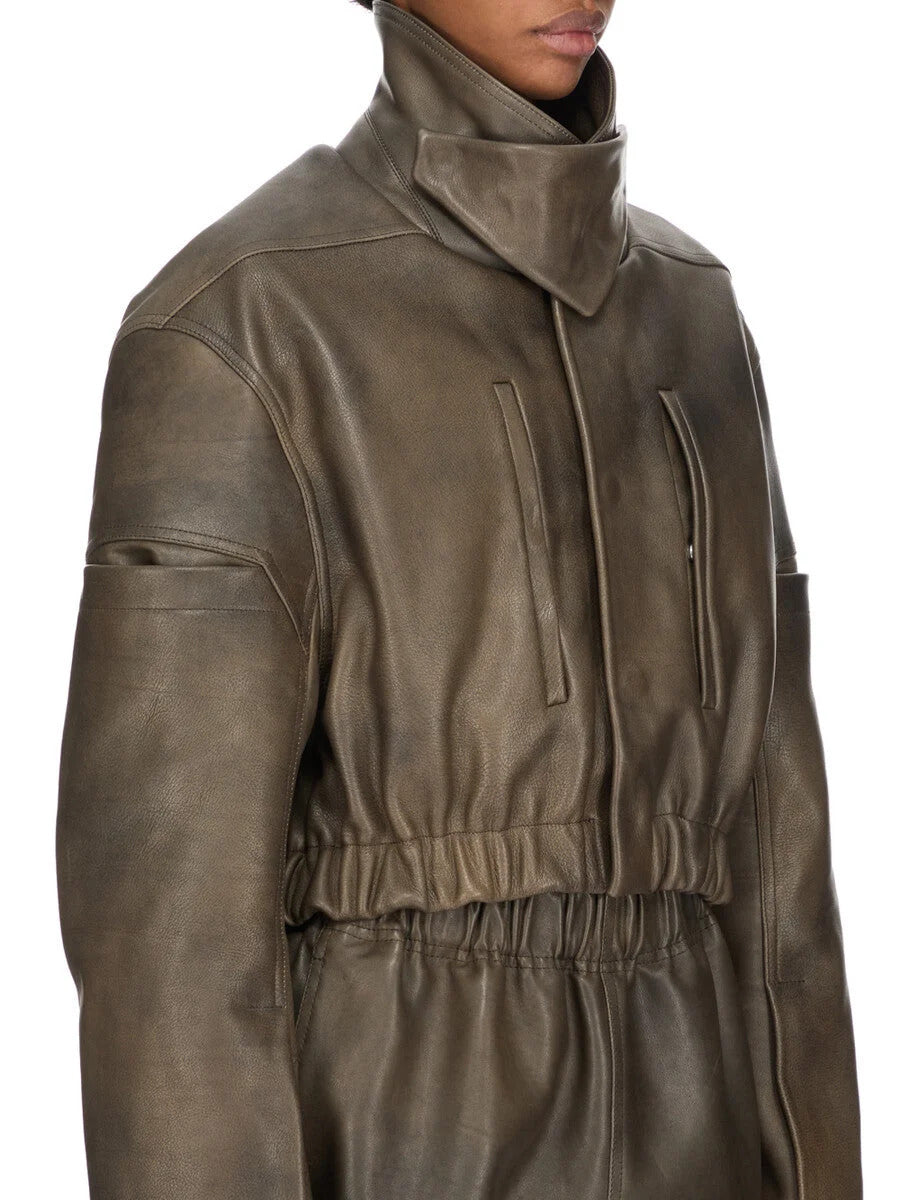 Rick Owens Women Leather Bomber Jacket - Collared Mac Bomber Washed RICK OWENS