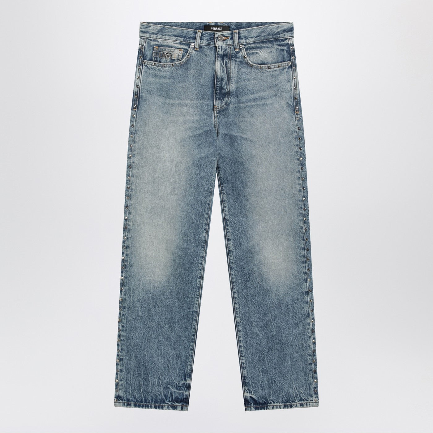 Versace Blue Washed-Effect Jeans With Small Studs Men VERSACE