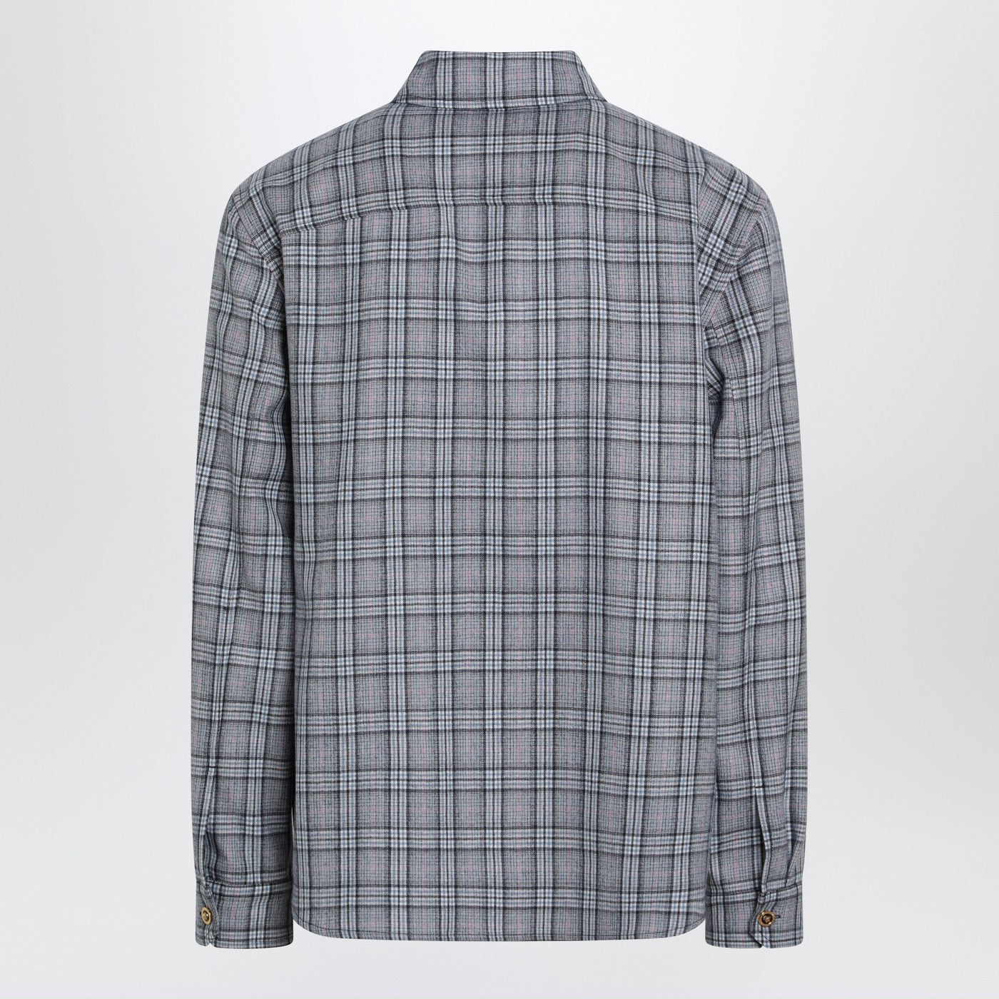 Versace Light Blue Zip-Up Checked Shirt Men VERSACE