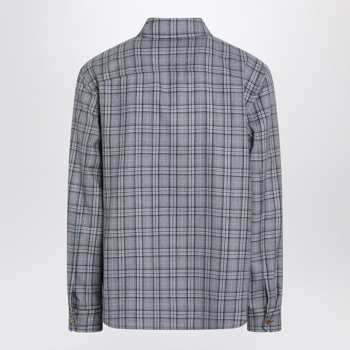 Versace Light Blue Zip-Up Checked Shirt Men VERSACE