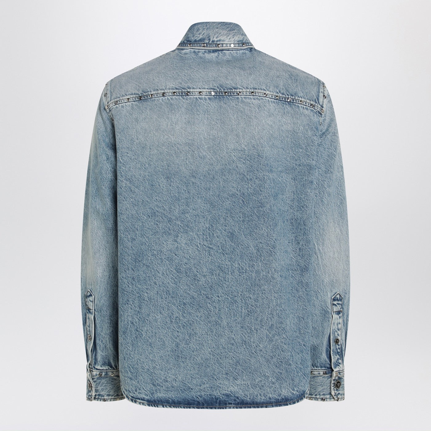 Versace Light Blue Stone-Washed Denim Shirt With Studs Men VERSACE