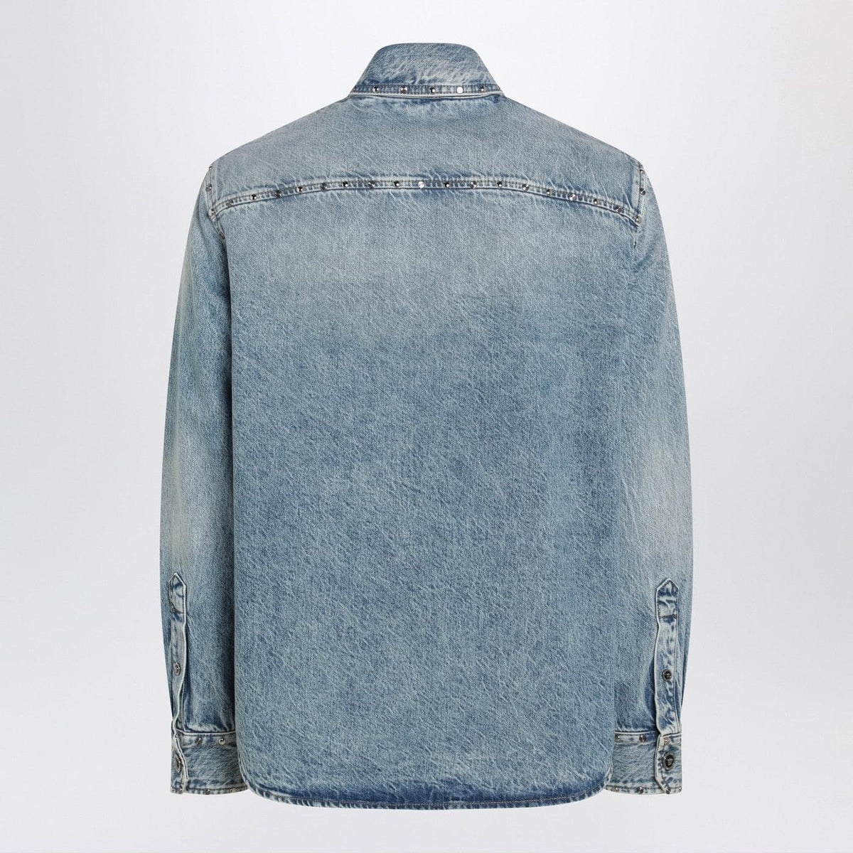 Versace Light Blue Stone-Washed Denim Shirt With Studs Men VERSACE