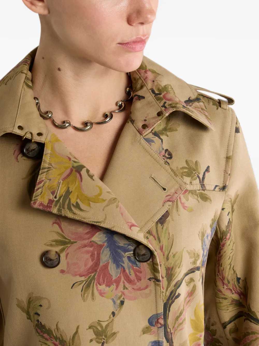 Etro Women Cotton Gabardine Trench Coat With Floral Pattern ETRO