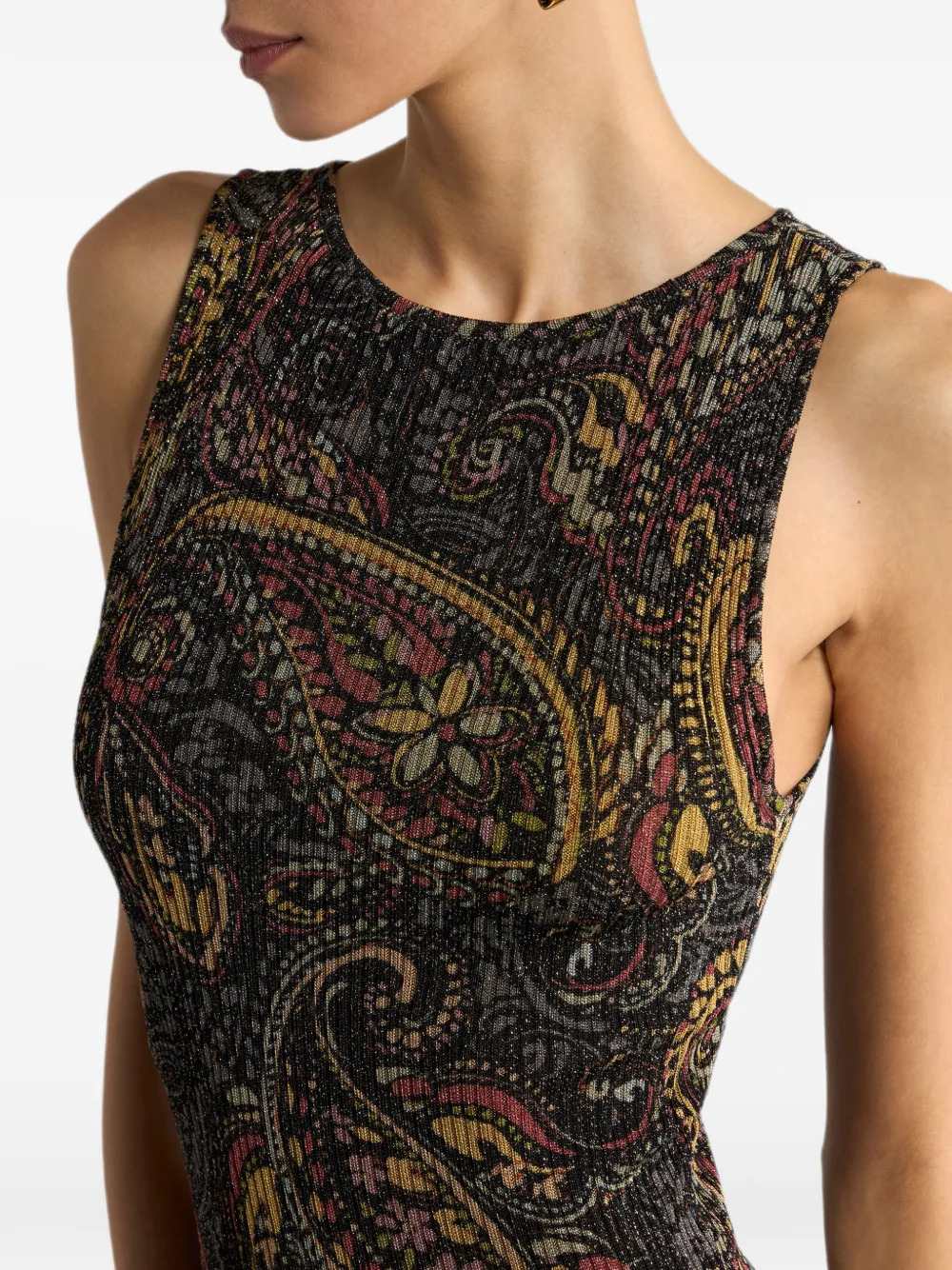 Etro Women Ribbed Maxi Dress With Paisley Floral Pattern ETRO