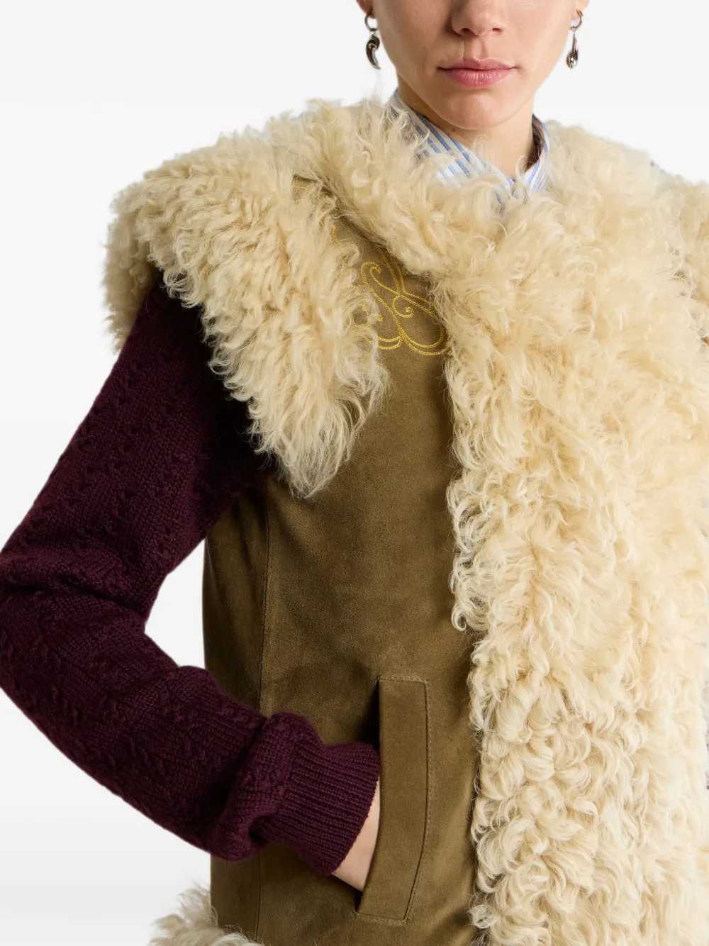 Etro Women Shearling Vest With Peacock Embroidery ETRO