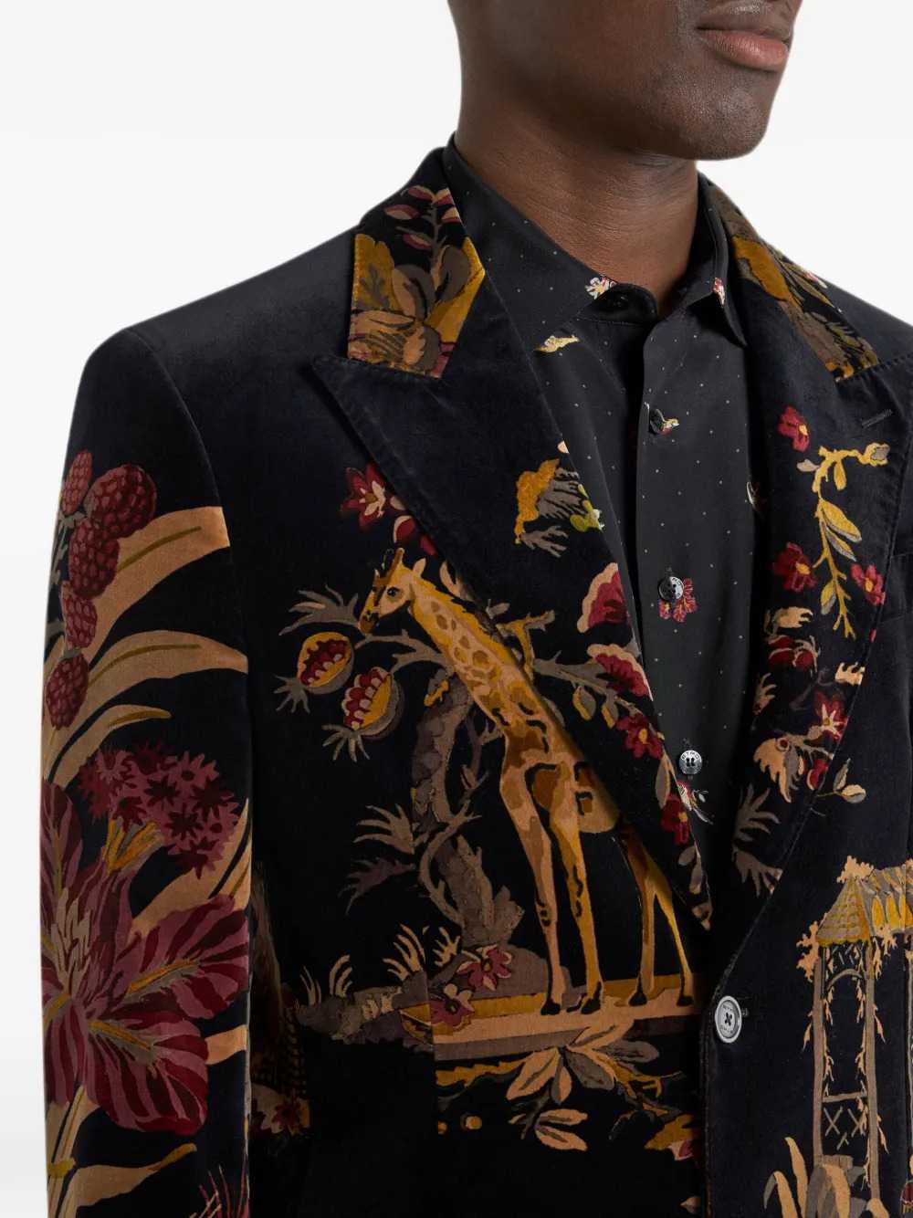 Etro Men Single-Breasted Cotton Velvet Jacket With Applied Floral And Animal Print ETRO