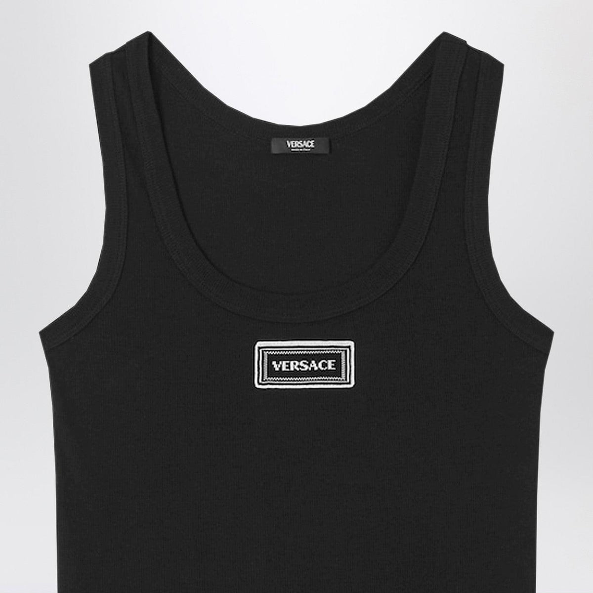Versace Black Stretch Ribbed Cotton Tank Top Women VERSACE
