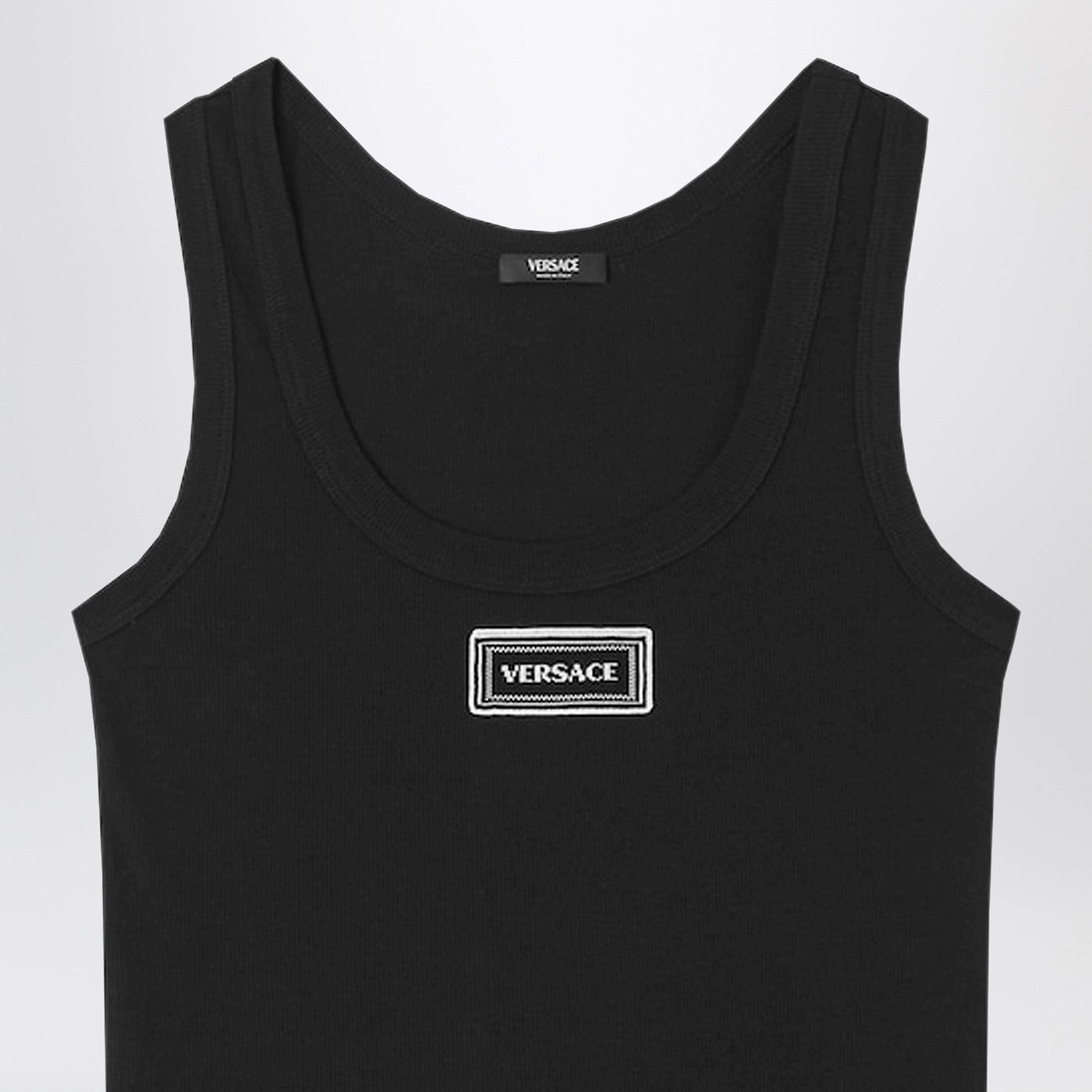 Versace Black Stretch Ribbed Cotton Tank Top Women VERSACE