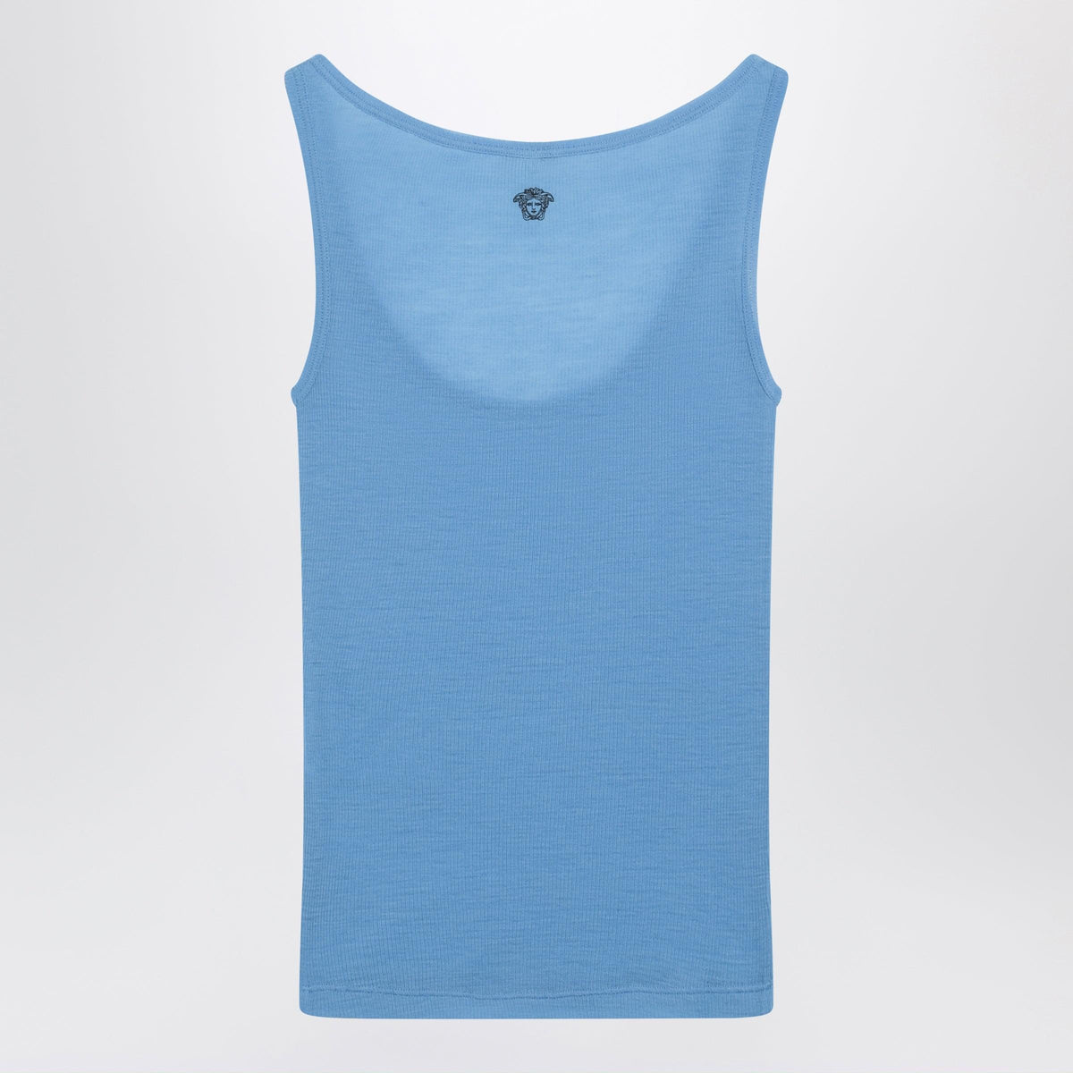 Versace Blue Wool Tank Top With Logo Embroidery Women Women VERSACE