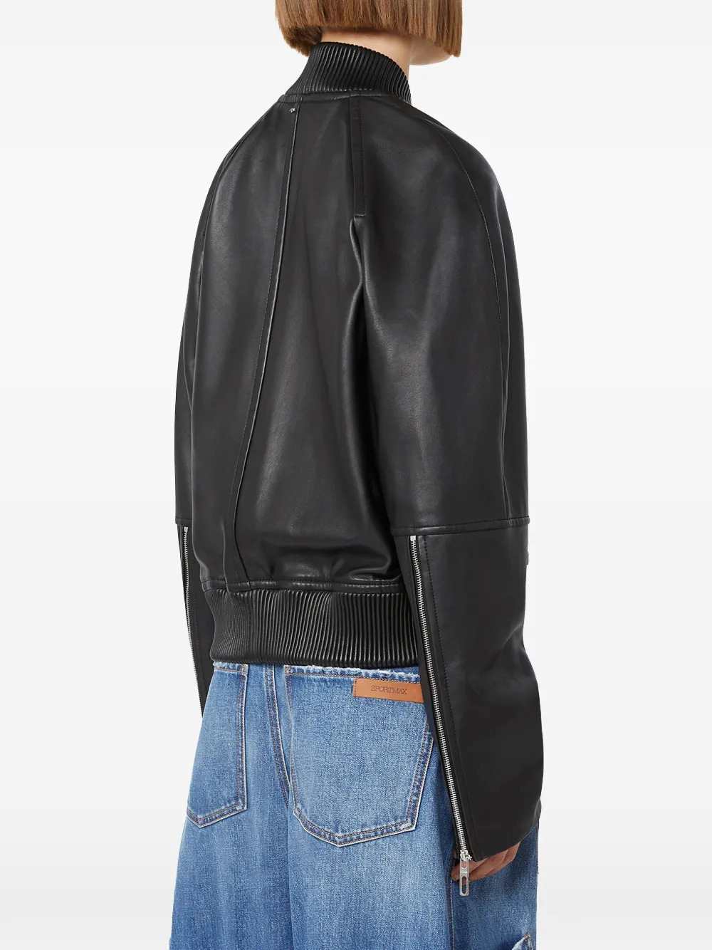 Sportmax Women Nappa Leather Bomber Jacket - Black SPORTMAX
