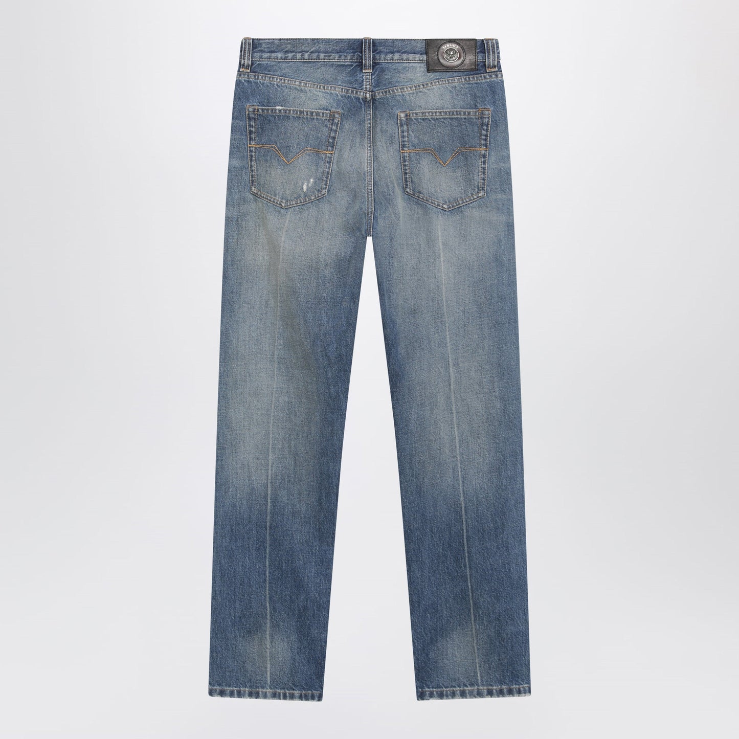Versace Distressed Straight-Leg Jeans In Blue Denim Men VERSACE