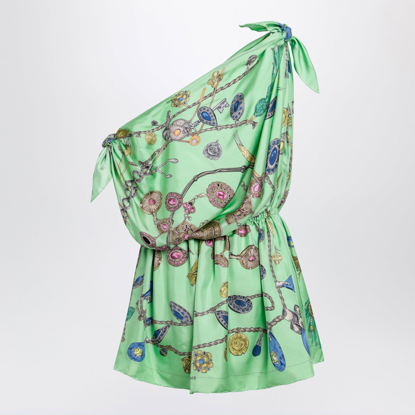 Versace Green Printed Silk Twill Mini Dress Women