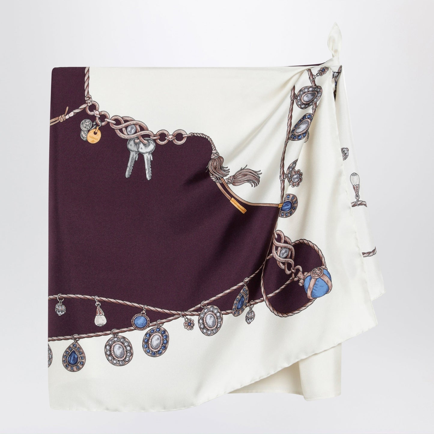 Versace Stolen Jewels Printed Silk Twill Mini Skirt In Burgundy Women VERSACE