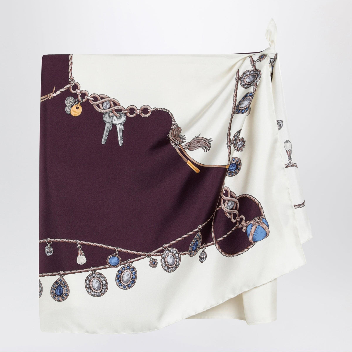 Versace Stolen Jewels Printed Silk Twill Mini Skirt In Burgundy Women VERSACE