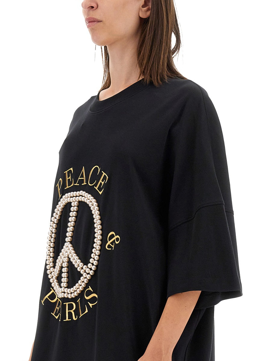 Moschino Women Peace & Pearls Cotton Interlock Dress MOSCHINO