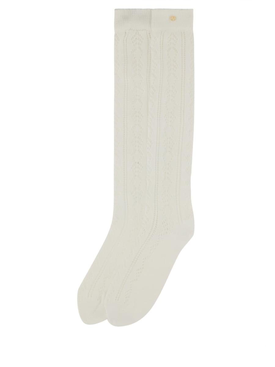 Valentino Women Perforated Cotton Socks With Vlogo VALENTINO