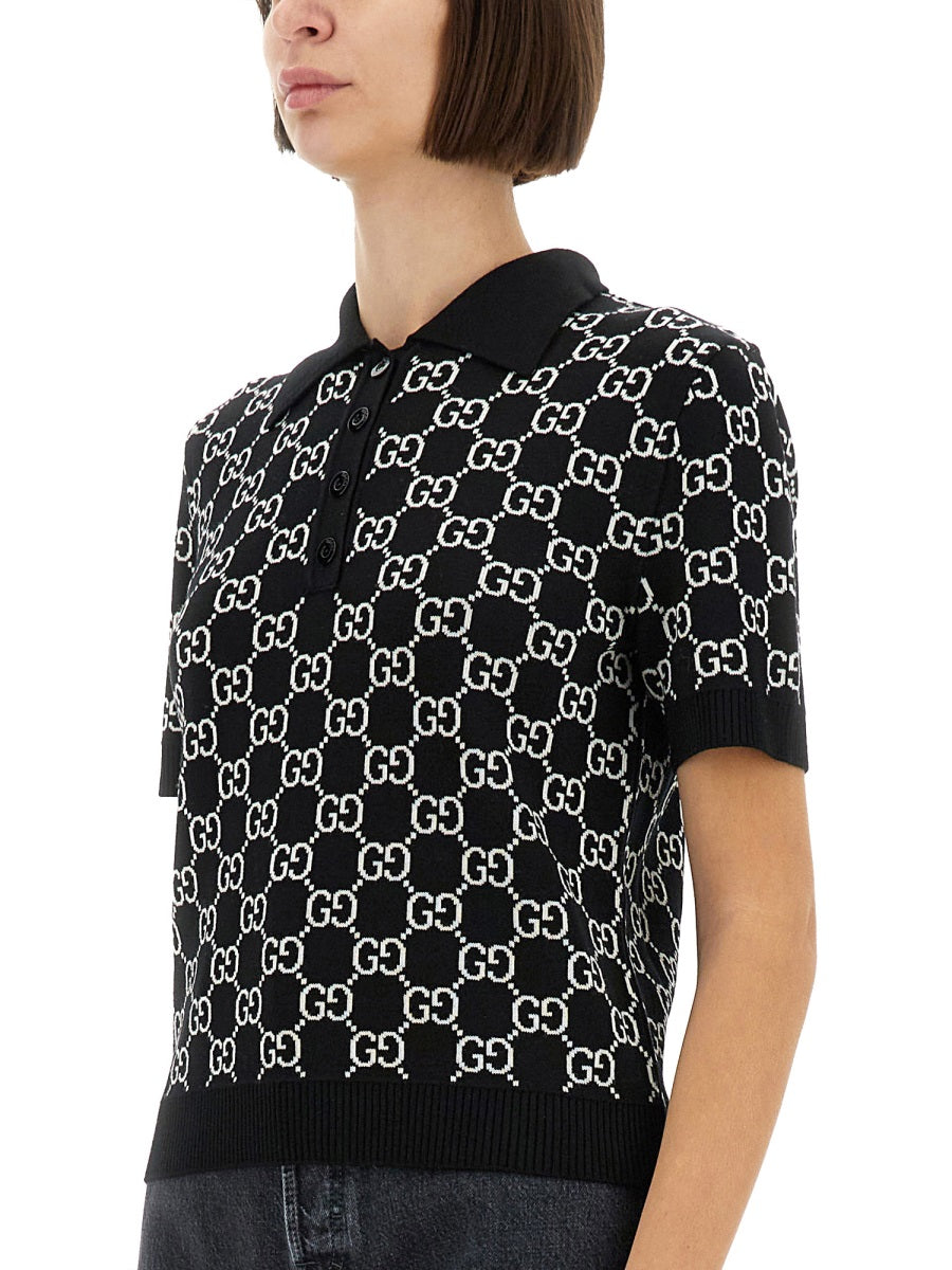 Gucci Women Gg Wool Jacquard Reversible Polo Shirt GUCCI