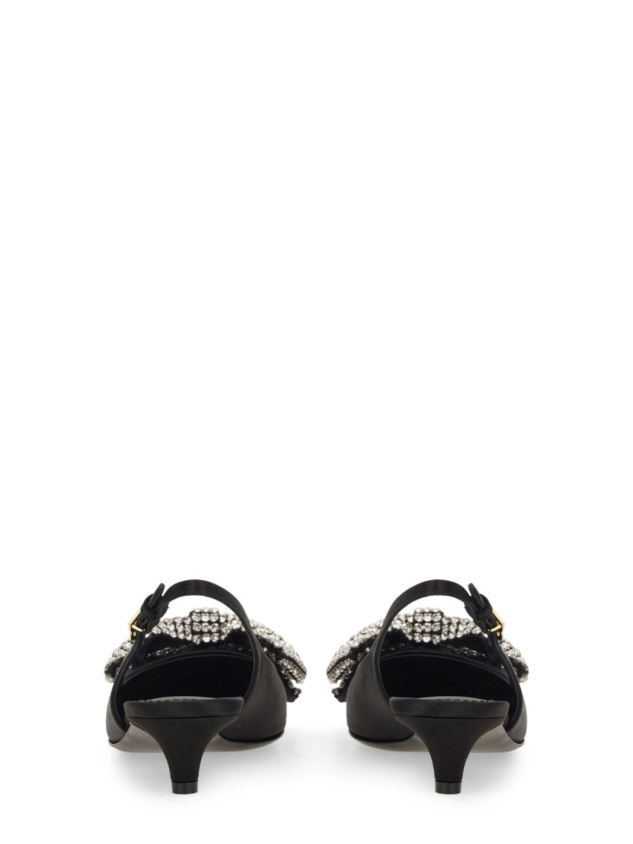 Dolce & Gabbana Women Satin Sling-Back With Rhinestone Embroidery DOLCE & GABBANA