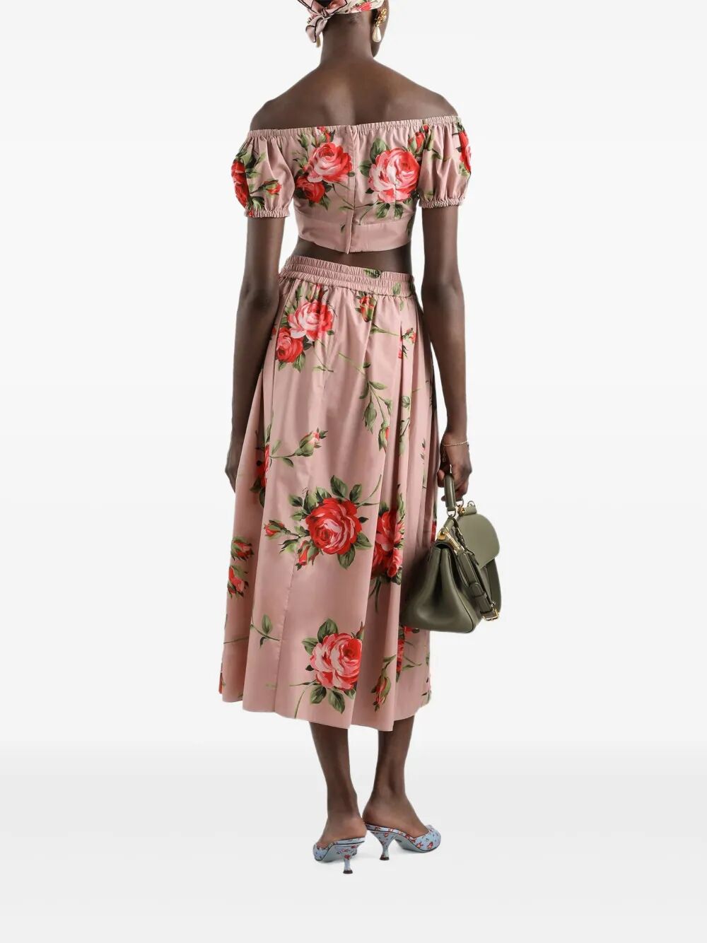 Dolce & Gabbana Women Rose Bouquet-Print Cotton Pleated Skirt DOLCE & GABBANA
