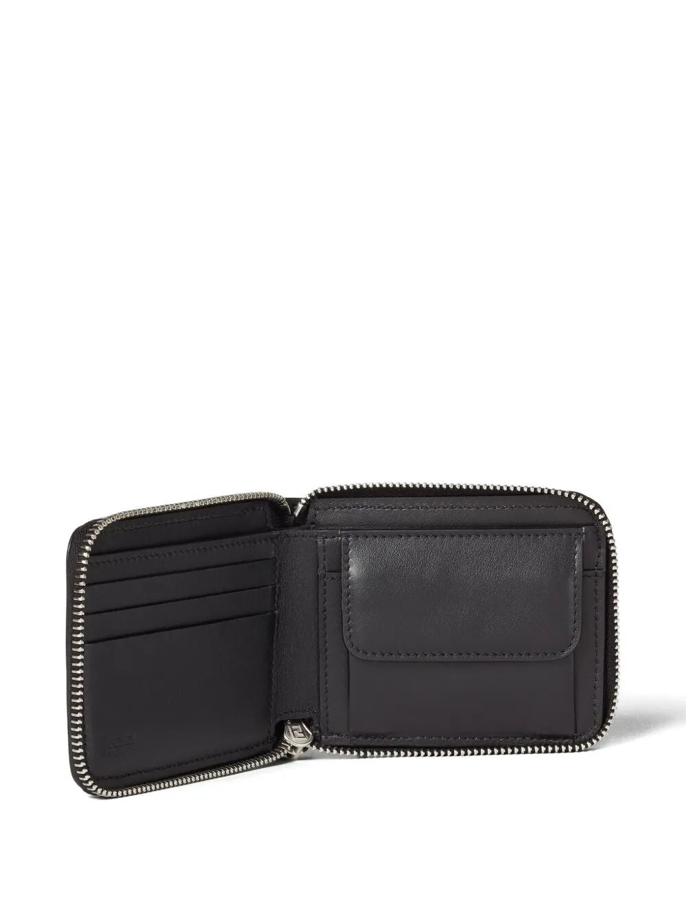 Fendi Men Leather Compact Wallet With Zip And Ff Logo FENDI