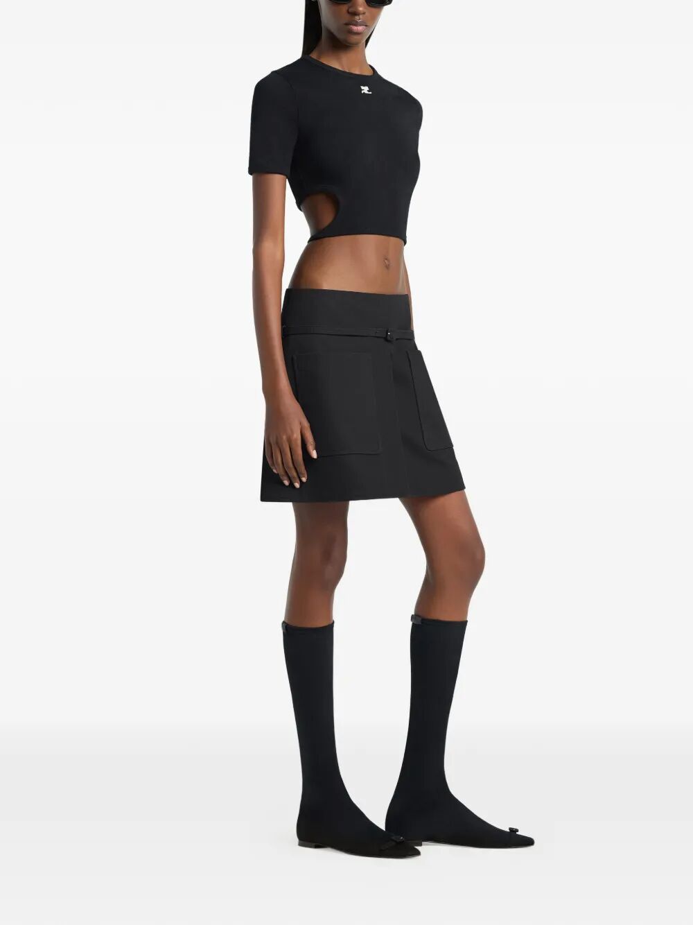 Courreges Women Ribbon Cut Out Contrast T-Shirt COURREGES