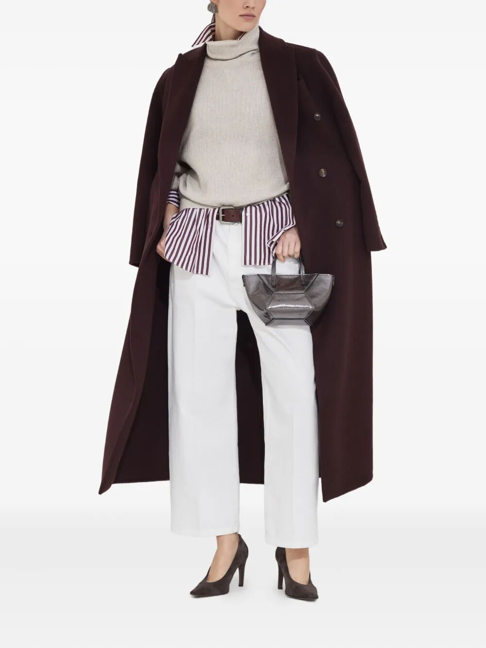 Brunello Cucinelli Women Hand-Crafted Coat In Cashmere Double Beaver Cloth With Monili