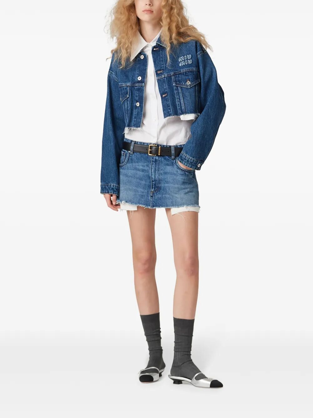 Miu Miu Women Denim Blouson Cropped Jacket MIU MIU