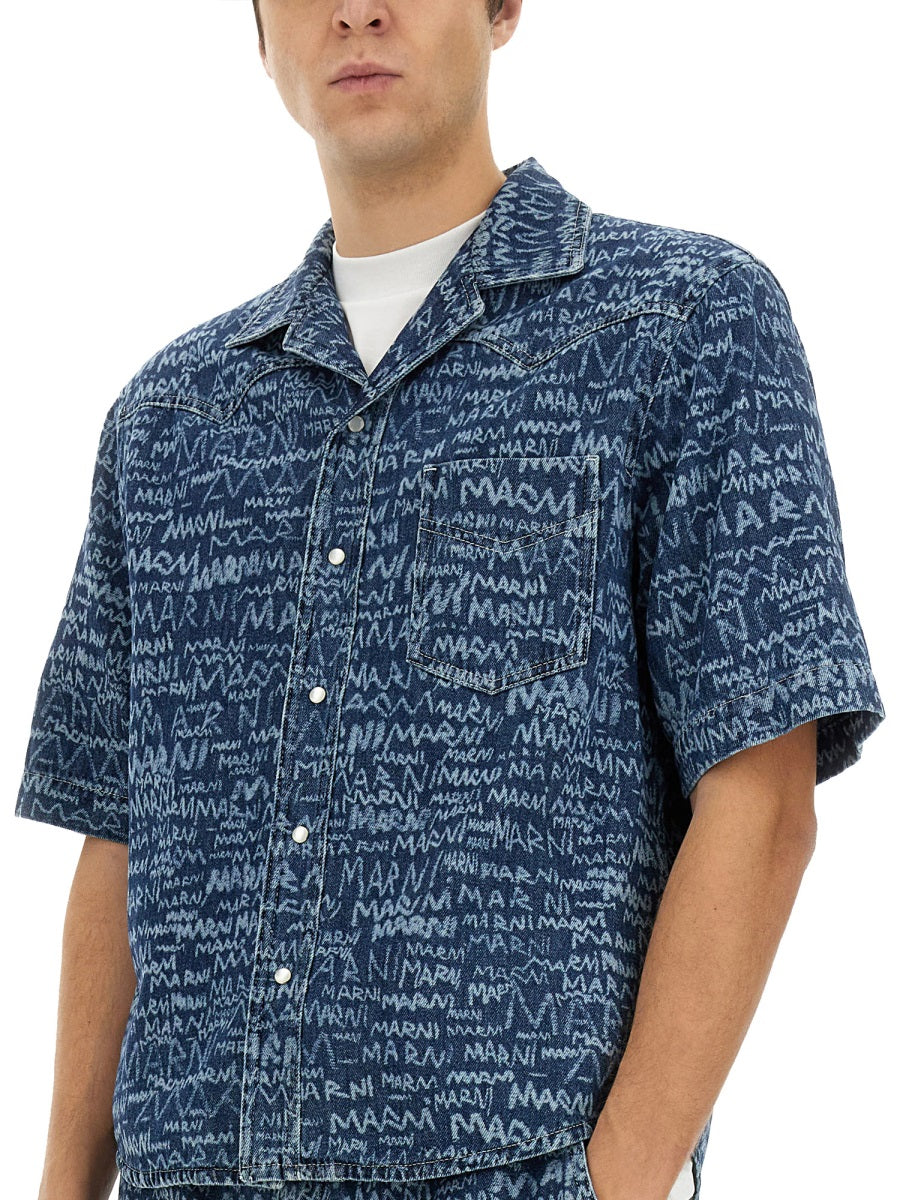 Marni Men Denim Bowling Shirt MARNI
