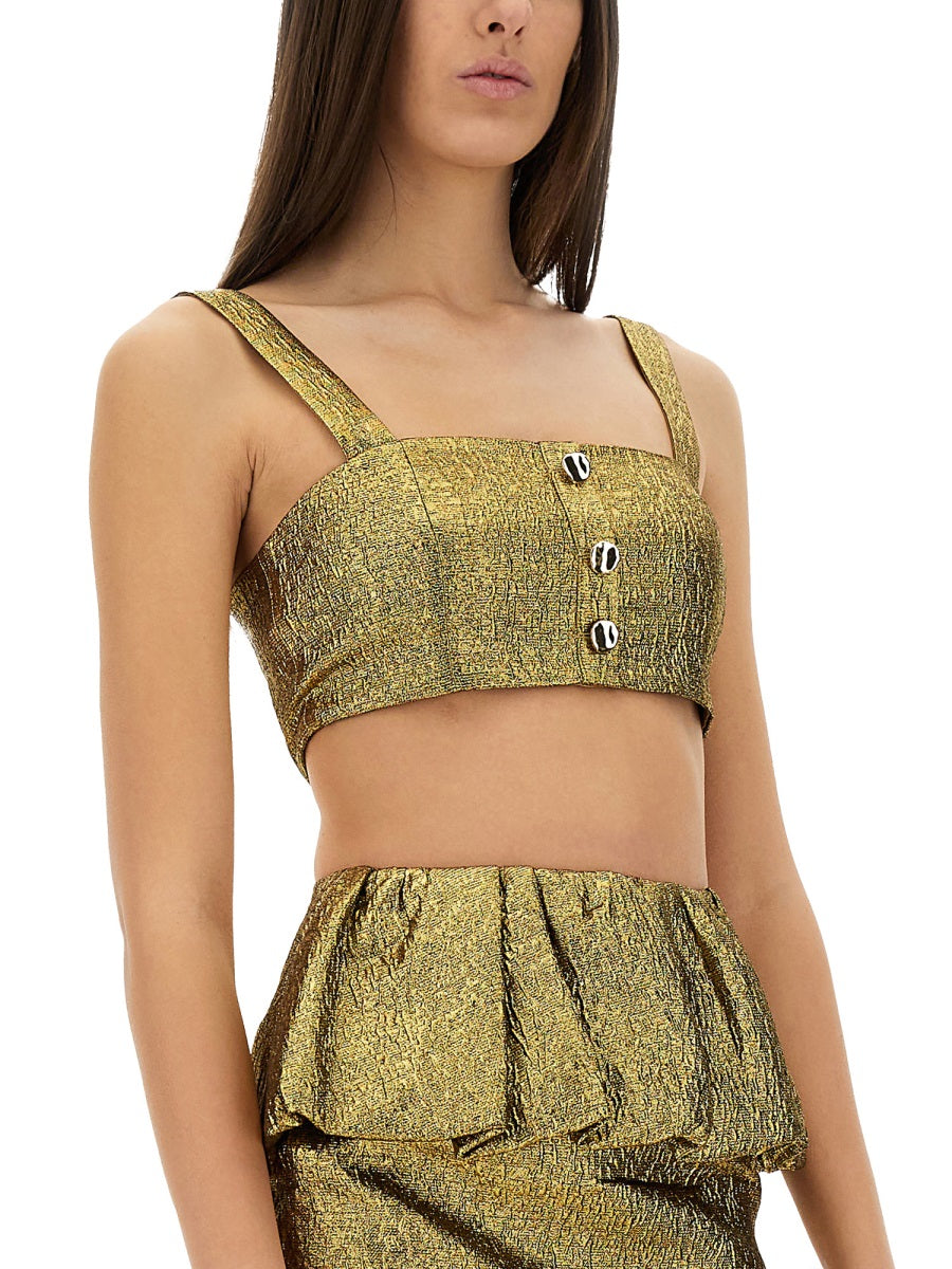 Self-Portrait Women Metallic Jacquard Crop Top SELF-PORTRAIT