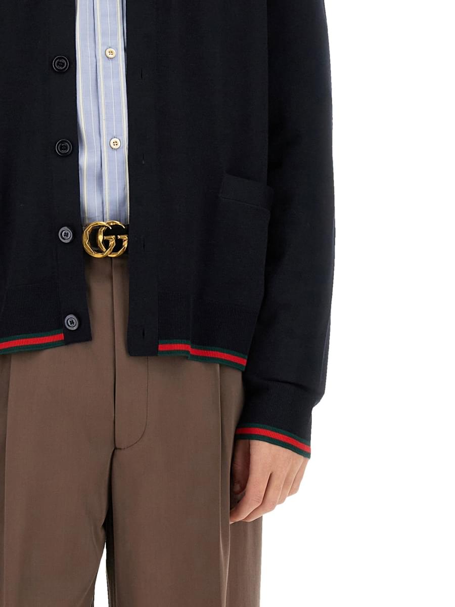 Gucci Men Knitted Wool Cardigan With Web Pattern GUCCI