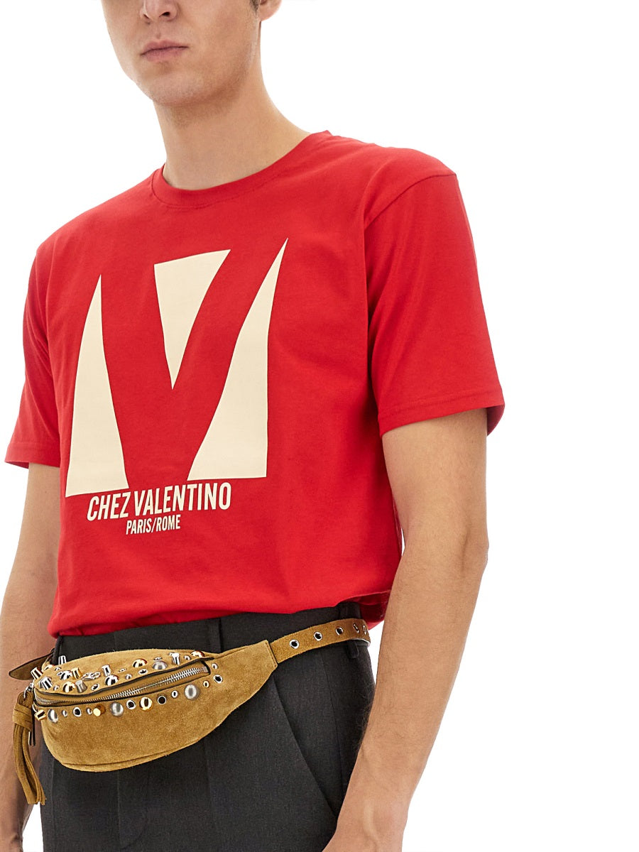 Valentino Men Cotton T-Shirt With "Chez Valentino" Print VALENTINO