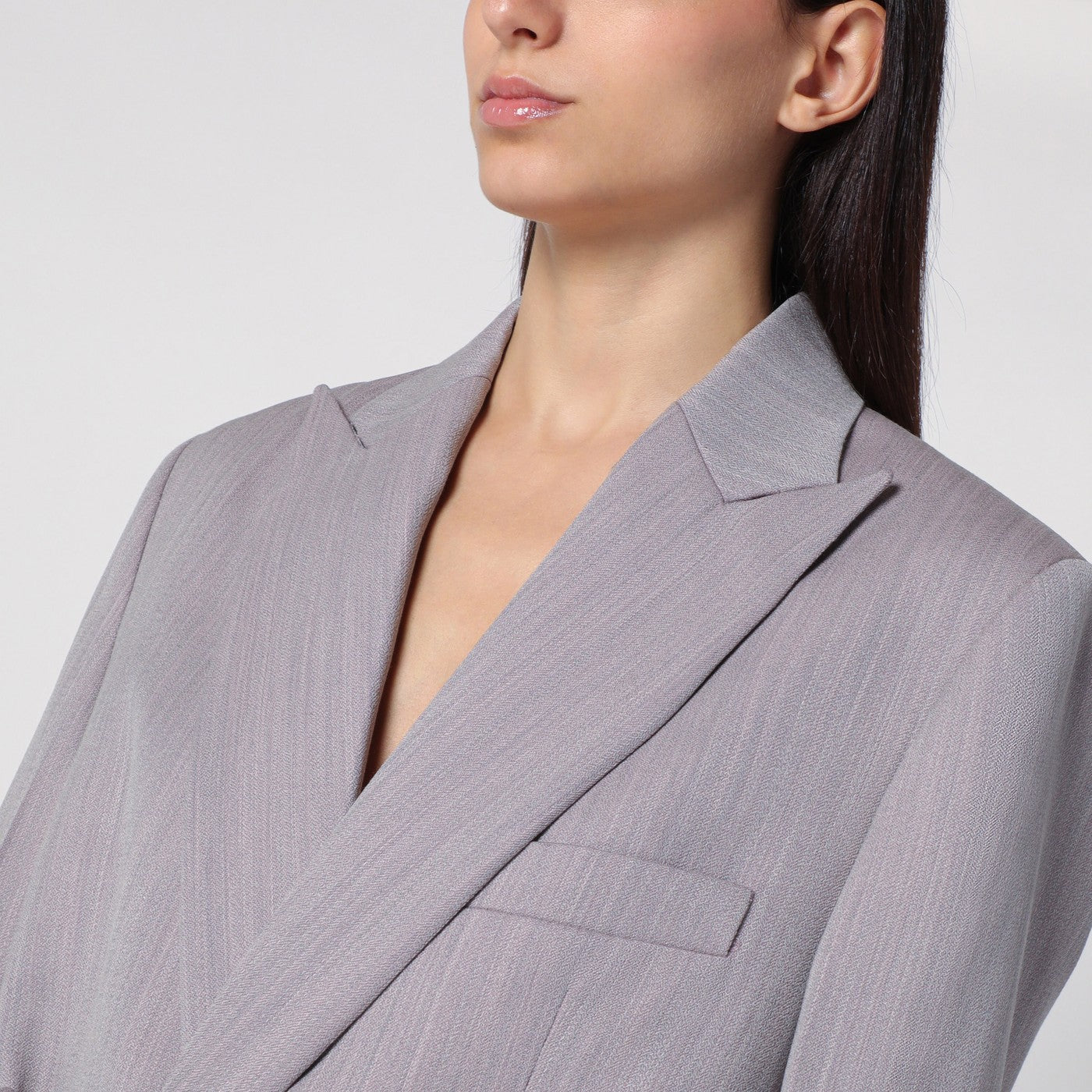 Victoria Beckham Light Grey Wool Jacket With Belt Women Women VICTORIA BECKHAM